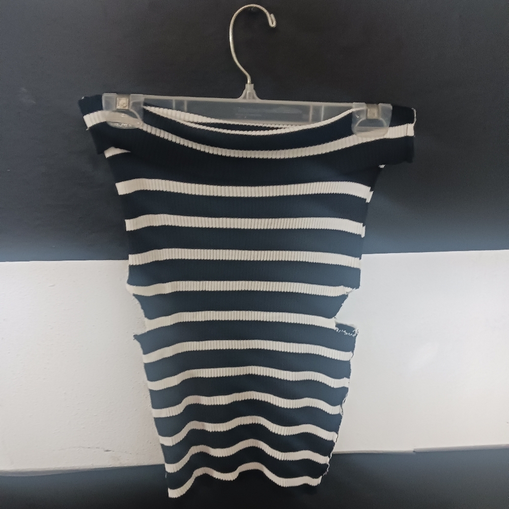 Women Black & White Striped Off Shoulder Top - Picture 3 of 14